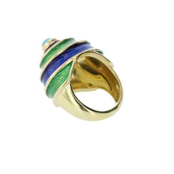 CELLINO 18KT Green and Blue Enamel Vintage Ring - Picture 5 of 11